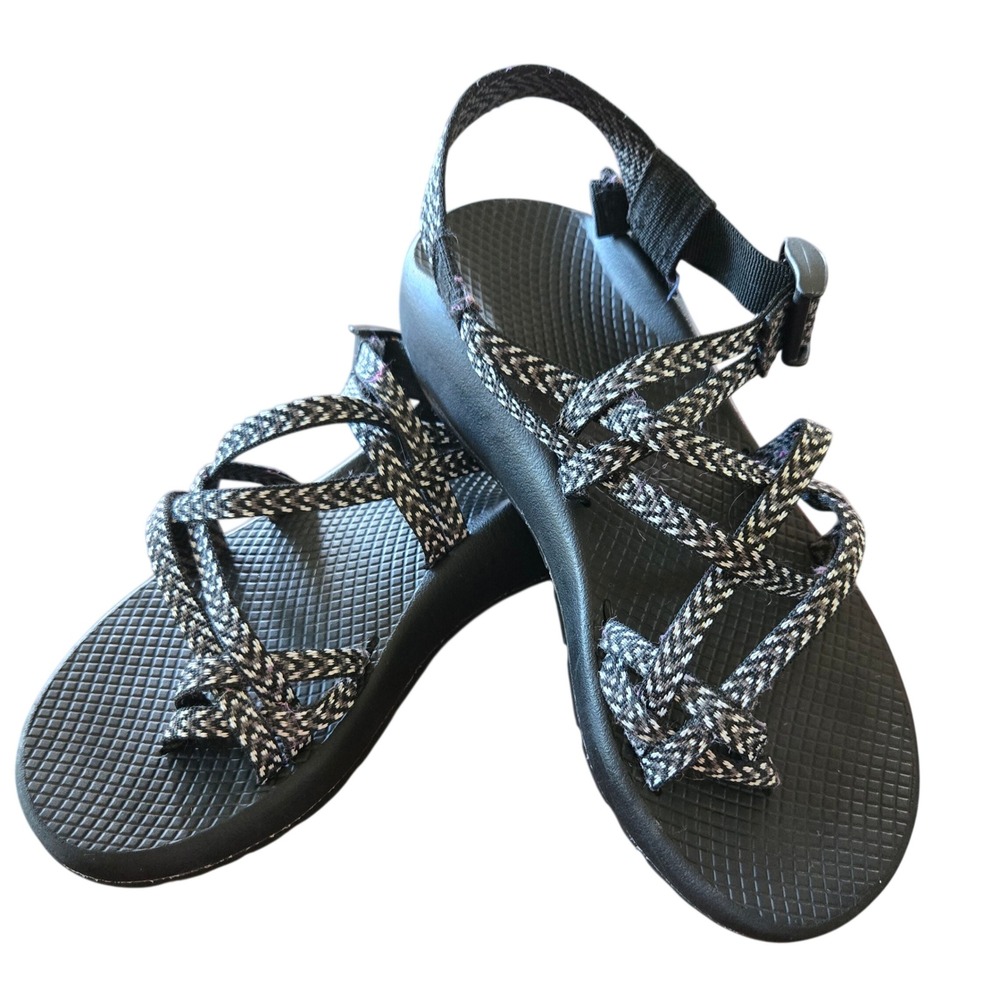 Chaco Sporty Z Cloud 2‎ Womens 8 Sandals Black White Strappy Toe Loop Sport Shoe